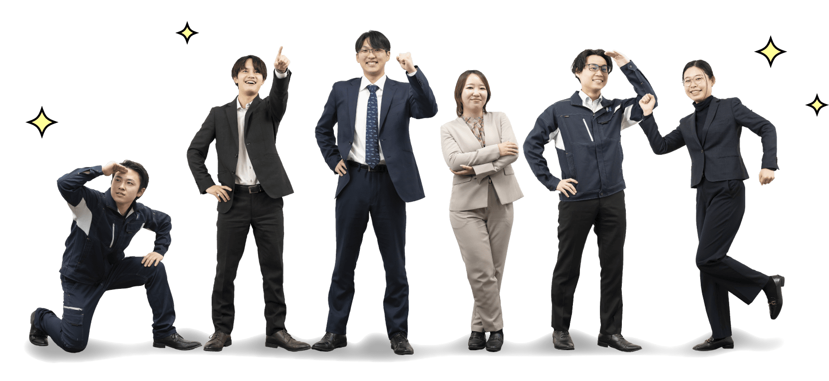 ポーズをとる男女6名の調査団